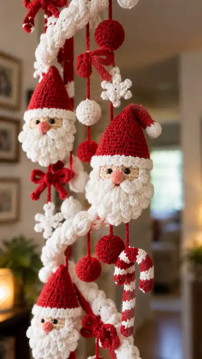 Spiral Santa Garland Amigurumi Pattern step 2 - assembly progress