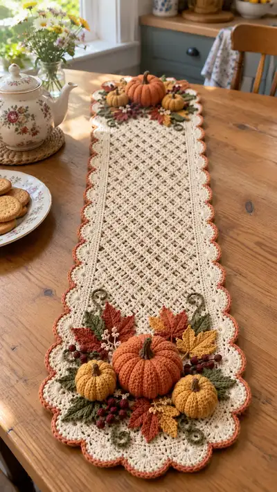 Autumn Pumpkin Table Runner Pattern step 1 - construction progress
