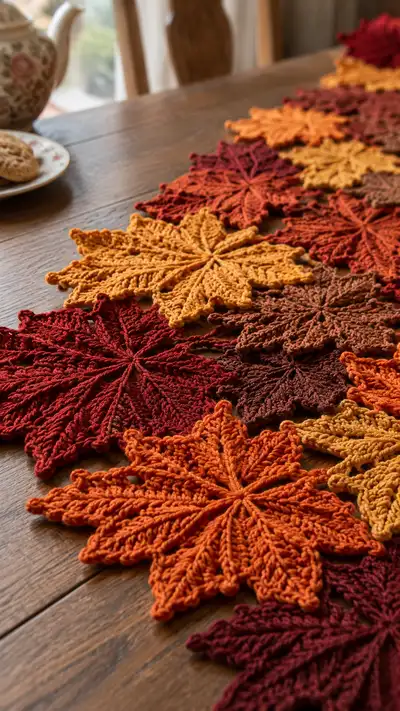 Autumn Maple Leaf Table Runner Pattern step 2 - assembly progress
