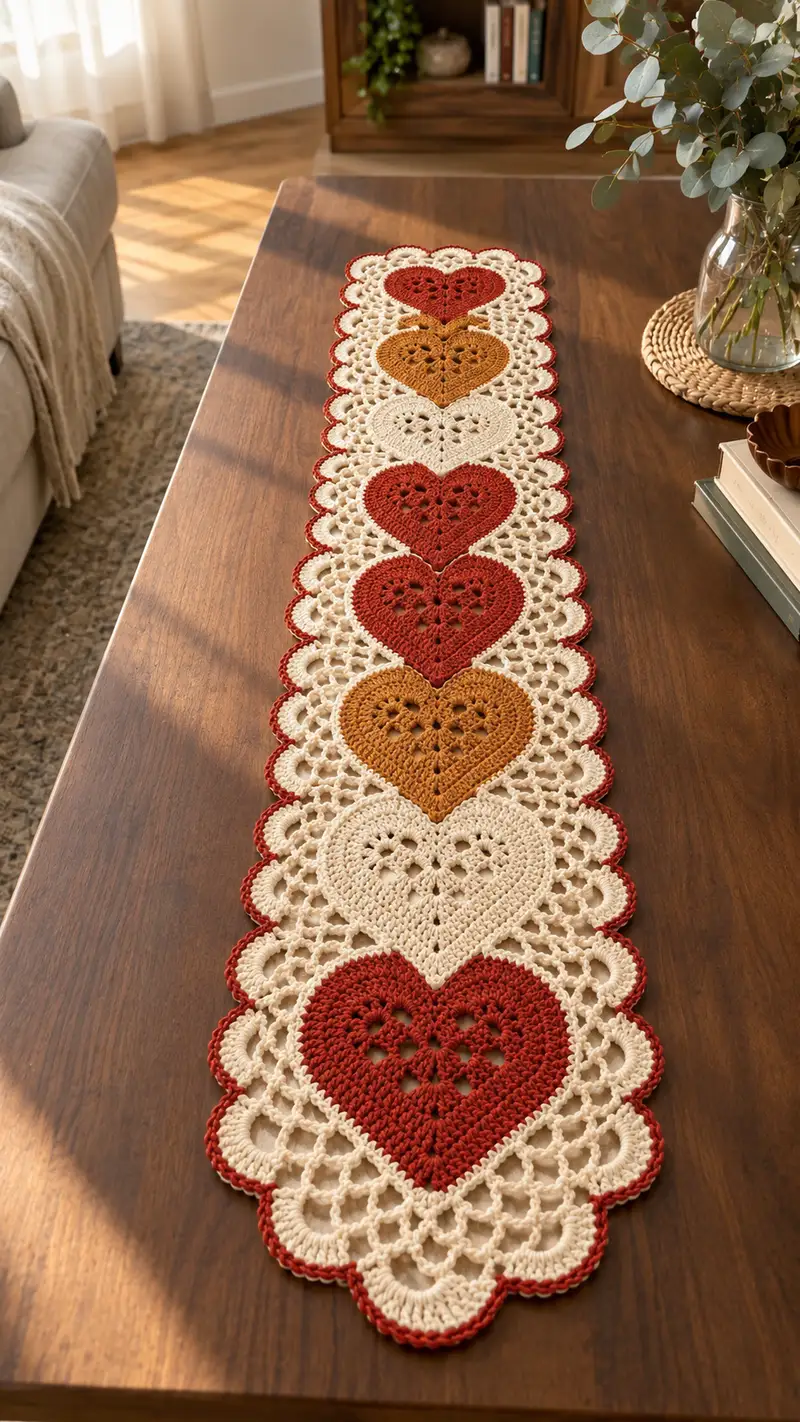 Free crochet pattern: Lace Heart Table Runner Pattern - Intermediate level tutorial