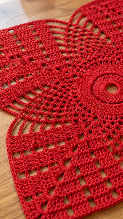Vintage-Inspired Red Lace Centerpiece Pattern step 2 - assembly progress