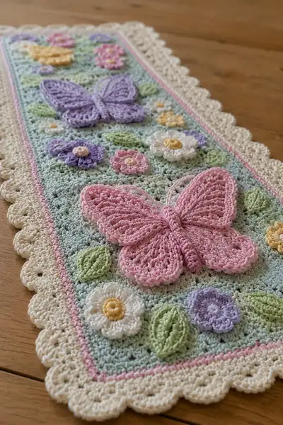 Butterfly Garden Pastel Table Runner Pattern step 2 - assembly progress