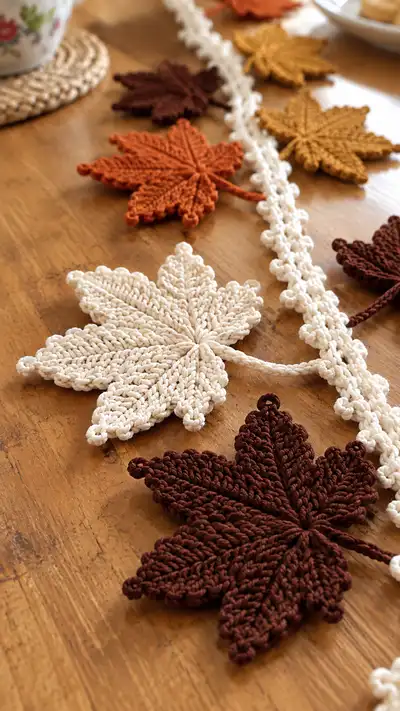 Autumn Maple Leaf Garland Pattern step 2 - assembly progress