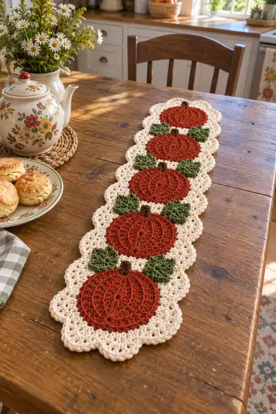 Autumn Pumpkin Table Runner Pattern step 1 - construction progress