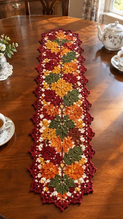 Autumn Leaf & Blossom Table Runner Pattern step 1 - construction progress