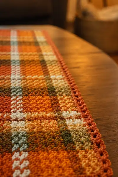 Mosaic Autumn Plaid Table Runner Pattern step 2 - assembly progress