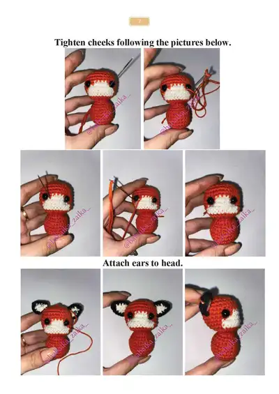 Foxes in the Apple Bag Amigurumi Pattern step 2 - assembly progress