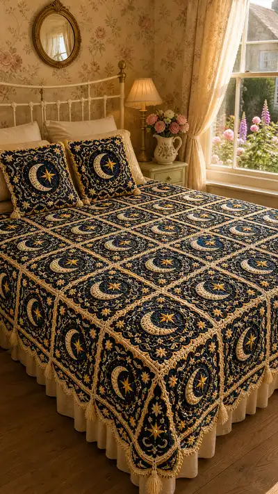 Midnight Moonstar Granny Bedspread Pattern step 1 - construction progress