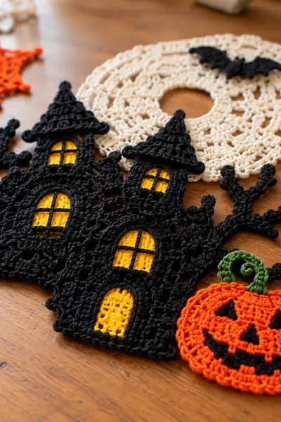 Spooky Halloween Table Runner Pattern step 2 - assembly progress