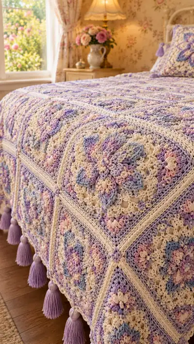 Pastel Star Granny Square Bedspread Pattern step 2 - assembly progress