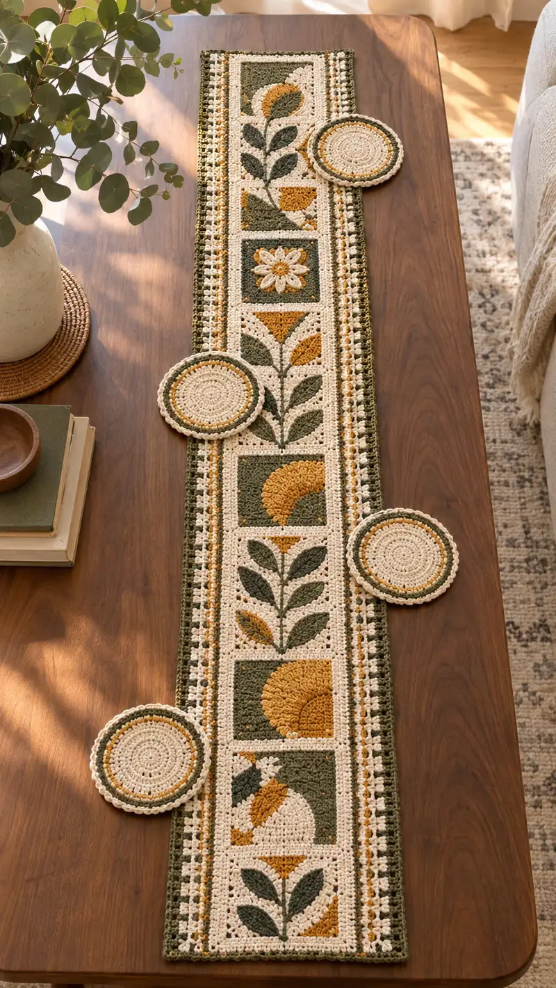 Vintage Meadow Table Runner Pattern crochet pattern - detailed view of completed project