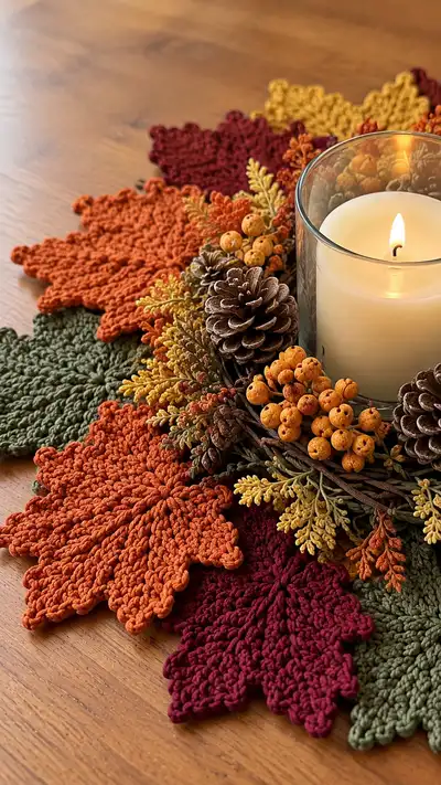 Autumn Maple Leaf Table Centerpiece Pattern step 2 - assembly progress