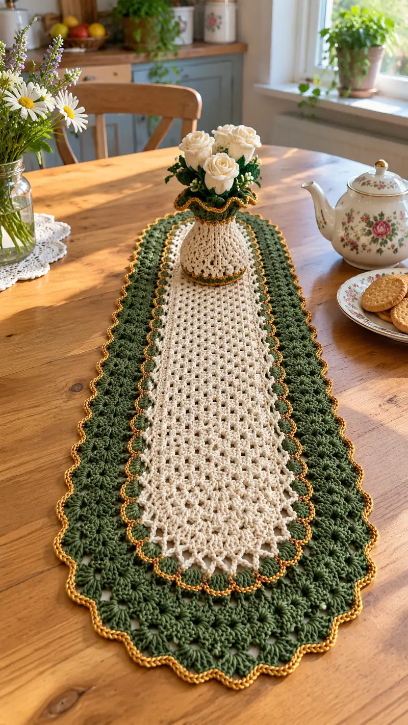 Classic Lace Oval Table Runner Pattern crochet pattern - detailed view of completed project