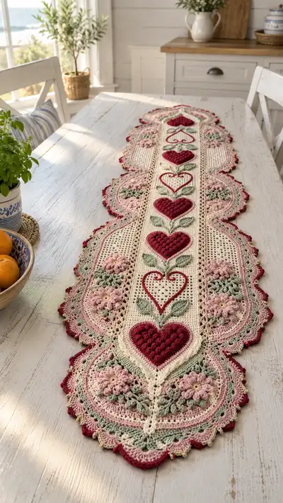 Vintage Heart & Bloom Table Runner Pattern step 1 - construction progress