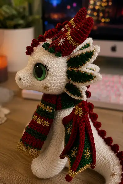 Festive Holiday Dragon Amigurumi Pattern step 2 - assembly progress