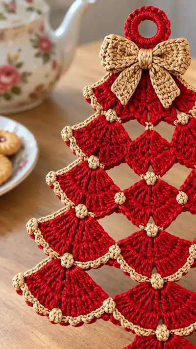 Festive Red & Gold Layered Tree Pattern step 2 - assembly progress