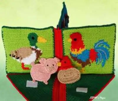 Farm Animals - Quiet Book Crochet Pattern step 2 - assembly progress