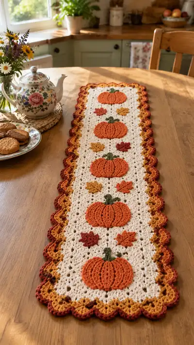 Autumn Pumpkins Table Runner Pattern step 1 - construction progress