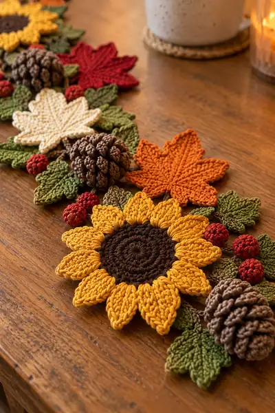 Autumn Wreath Ring Crochet Table Centerpiece Pattern step 2 - assembly progress
