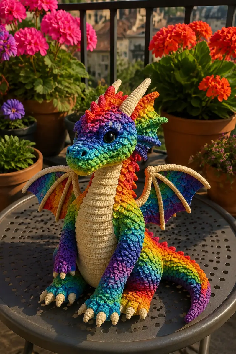 Giant Rainbow Scale Dragon Amigurumi Pattern crochet pattern - detailed view of completed project