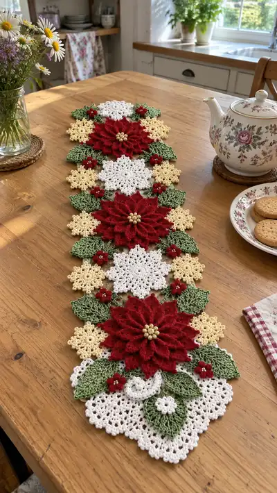 Poinsettia Lace Table Runner Pattern step 1 - construction progress