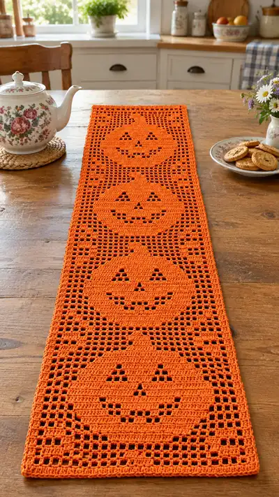 Pumpkin Filet Table Runner Pattern step 1 - construction progress