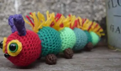 A Hairy Caterpillar Amigurumi Pattern step 4 - final assembly and finishing