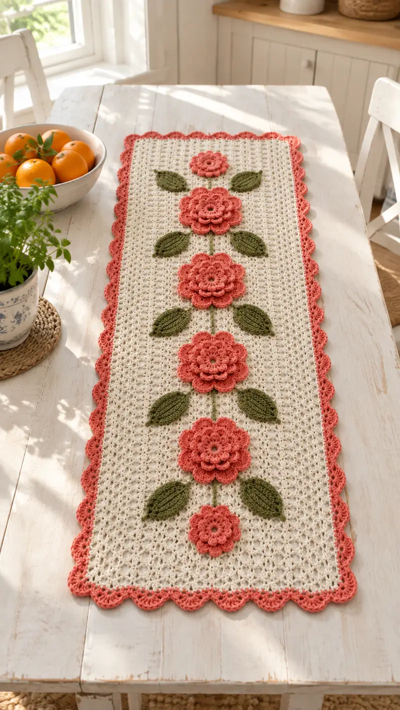 Floral Lace Table Runner Pattern crochet pattern - detailed view of completed project
