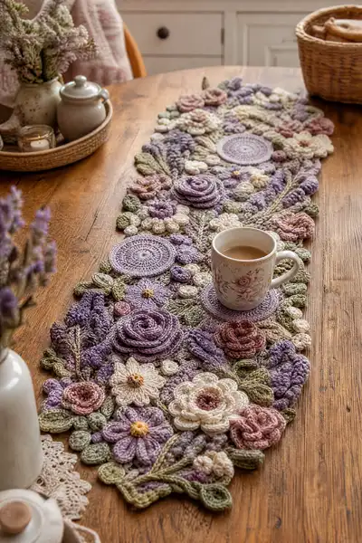 Lavender Wildflower Table Runner Pattern step 1 - construction progress