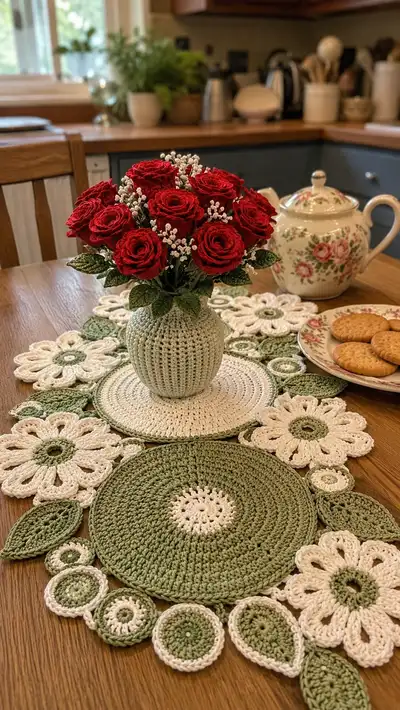 Vintage Rose Bouquet and Doily Set Pattern step 1 - construction progress