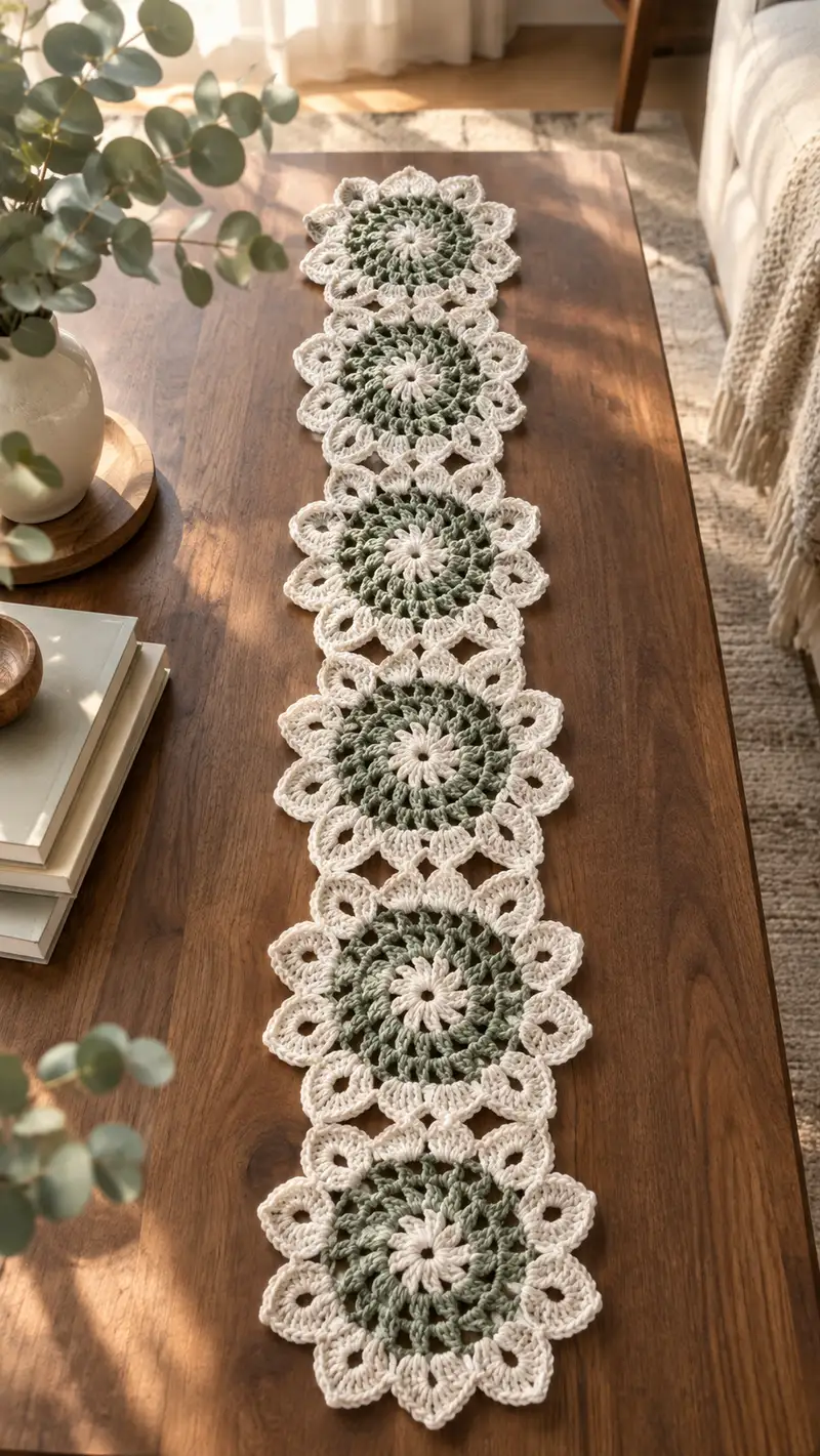 Sunburst Lace Table Runner Pattern crochet pattern - detailed view of completed project