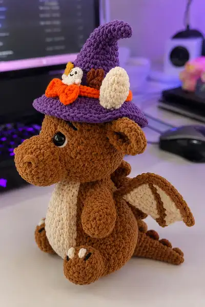 Halloween Cute Dragon Amigurumi Pattern step 2 - assembly progress
