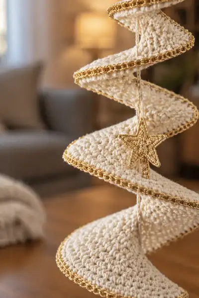 Star White Spiral Christmas Garland Pattern step 2 - assembly progress