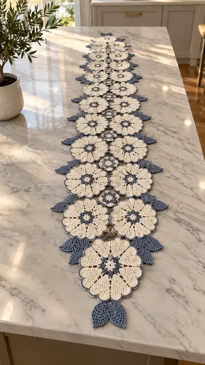 Floral Lace Table Runner Pattern step 1 - construction progress