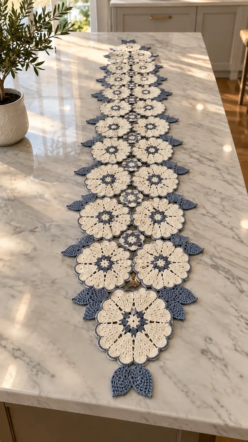 Floral Lace Table Runner Pattern crochet pattern - detailed view of completed project