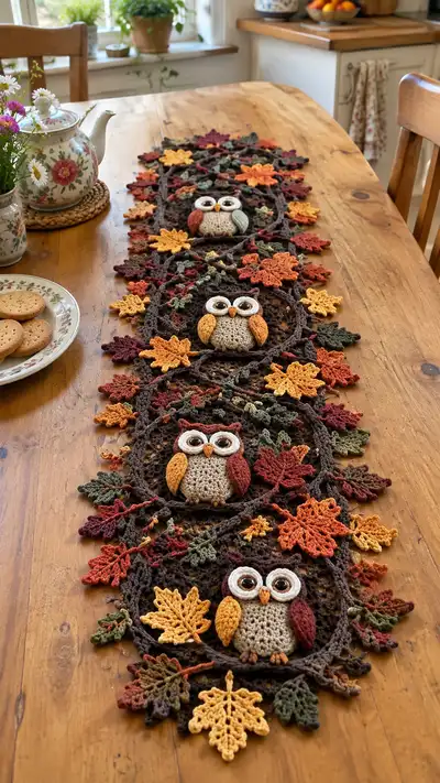 Autumn Owl Table Runner Amigurumi Pattern step 1 - construction progress
