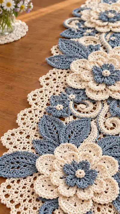 Elegant Floral Lace Table Runner Pattern step 2 - assembly progress