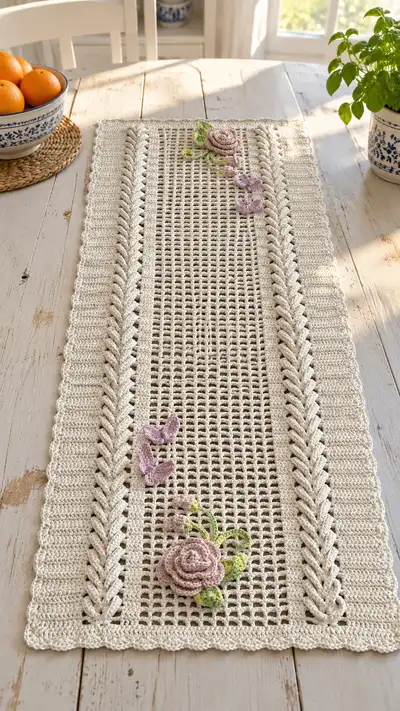 Elegant Floral Filet Table Runner Pattern step 1 - construction progress
