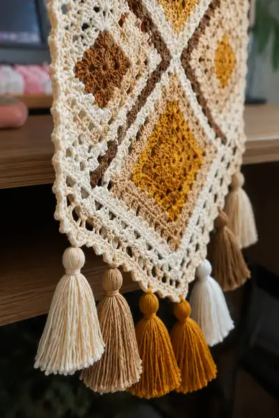Candlelight Amber Diamond Table Runner Pattern step 2 - assembly progress