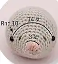 Noel the Christmas Mouse Amigurumi Pattern step 2 - assembly progress