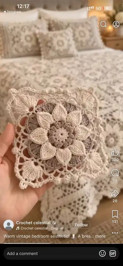 Soft White Flower Granny Square Pattern step 1 - construction progress