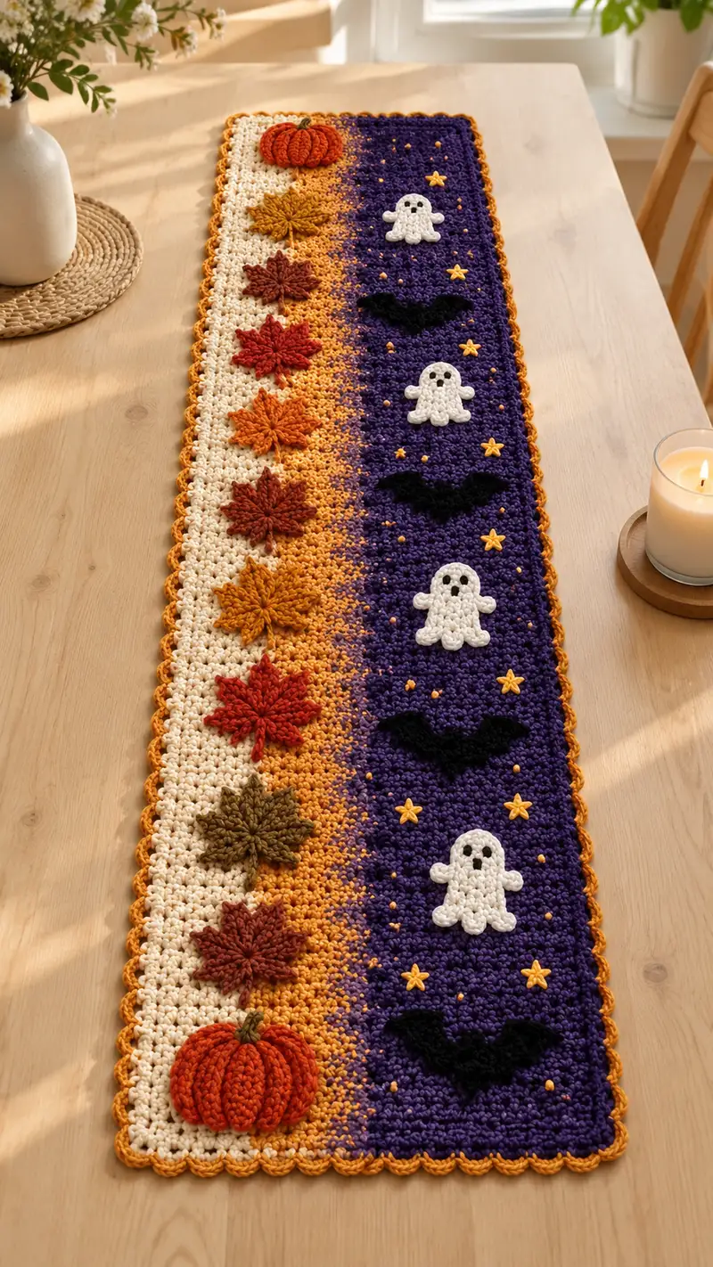 Autumn Nights Table Runner Pattern crochet pattern - detailed view of completed project