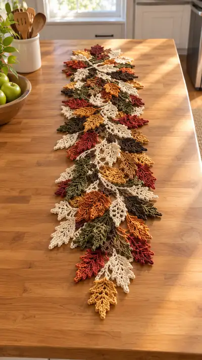 Autumn Leaves Cream And Rust Table Runner Pattern step 1 - construction progress