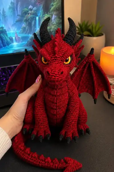 Crimson Dragon Amigurumi Pattern step 1 - construction progress