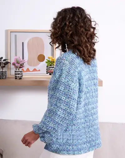 Ocean Mix Relaxed Crochet Cardigan Pattern step 2 - assembly progress