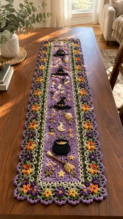 Witchy Floral Table Runner Pattern step 1 - construction progress