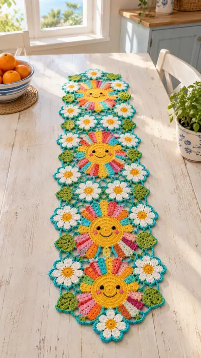 Sunny Daisy Table Runner Pattern step 1 - construction progress