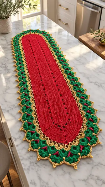 Festive Oval Table Runner Pattern step 1 - construction progress