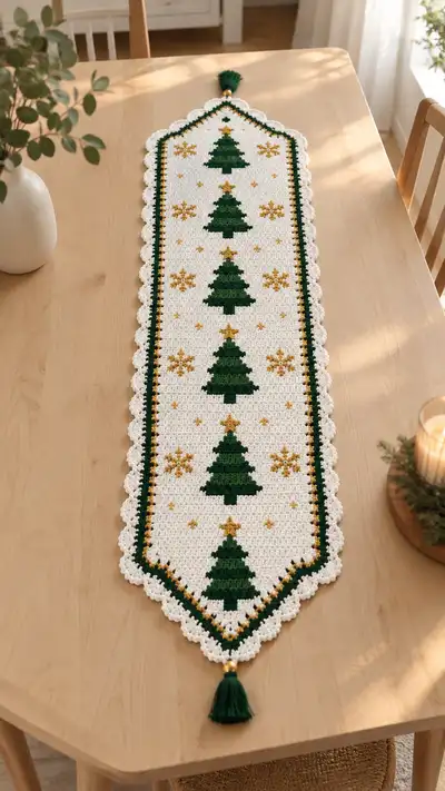 Festive Christmas Tree Table Runner Pattern step 1 - construction progress
