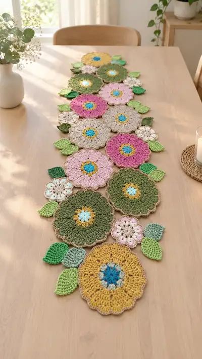 Blooming Meadow Table Runner Pattern step 1 - construction progress